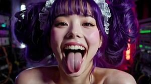 i'm mesmerized by asian girl in cyberpunk office animation