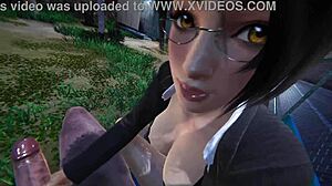 doa momiji ol strokes massive cock with expert handjob!