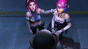 d.va and kiriko bounce on black studs' cocks club-style