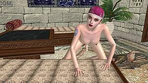 Beautiful shemale shoves cucumber deep in tight ass 3d hentai insertion