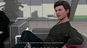 Chloe's private bedroom tryst unfolds in visual novel gameplay.