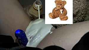 Kinky stepsister stuffs dripping pussy with dildo in yogurt food fetish ASMR.