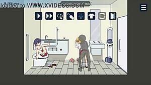 a man sneaks into the subway restroom for steamy sex with a blonde in hentai game