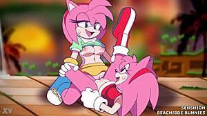 amy rose and amy grind wet pussies scissoring beachside as bunnies