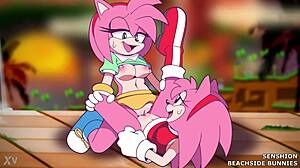 amy rose and amy grind wet pussies scissoring beachside as bunnies