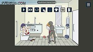 a man sneaks into the subway restroom for steamy sex with a blonde in hentai game