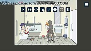 a man sneaks into the subway restroom for steamy sex with a blonde in hentai game
