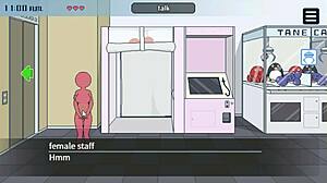 a man sneaks into the subway restroom for steamy sex with a blonde in hentai game