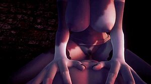 Tied young guy fucked by huge tits demon in interracial hentai orgy