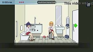 a man sneaks into the subway restroom for steamy sex with a blonde in hentai game