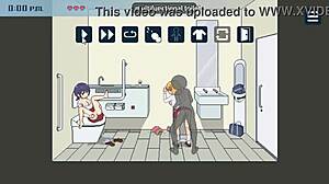 a man sneaks into the subway restroom for steamy sex with a blonde in hentai game