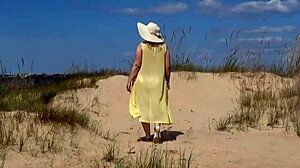 mommy shows off her curves on the beach