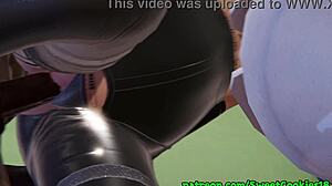 Goth latex girl sucks bbc in toilet