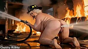 Chubby bbw uses anal enema on fire.