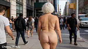 Beautiful Chubby Bbw Walks Naked Through The Crowded Streets Of A Big City