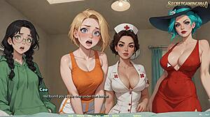 He gets a huge boner in front of four sexy girls from moonripple lake 07.