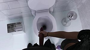 kiara holds marks cock while urinating