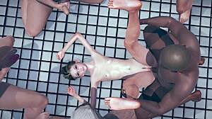 skinny gang bang full video from 3d game with group action