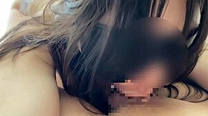 Japanese girlfriend rides pov then gets fucked missionary