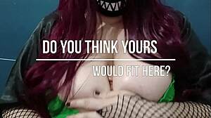 Hot chubby girl with big tits watching hentai while play with a bbc dildo