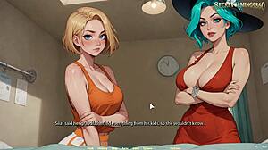 He gets a huge boner in front of four sexy girls from moonripple lake 07.