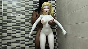 Bathroom to bedroom sex with anime doll
