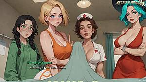 He gets a huge boner in front of four sexy girls from moonripple lake 07.