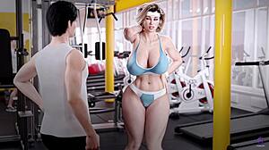 horny milf stepmom sucks stepsons big cock after workout