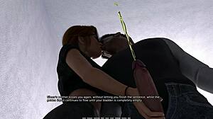 kiara holds marks cock while urinating