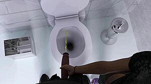 kiara holds marks cock while urinating