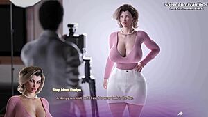 Blonde big ass milf step mom has fun at work. He cumshots her huge tits