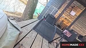 Moist girlfriend enjoys big cock outdoors