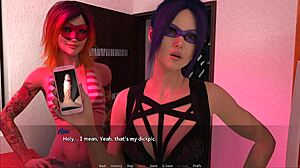 blue haired trans woman sucks cock in the closet