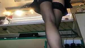 This hot milf with long legs works short dress