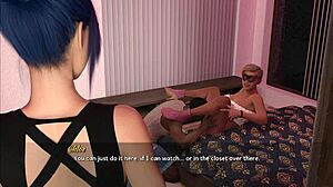 blue haired trans woman sucks cock in the closet