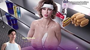 Blonde big ass milf step mom has fun at work. He cumshots her huge tits