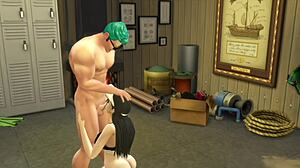 Nami threesome at going merry with robin blowjob and cum