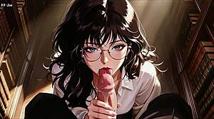 glasses woman feels tempted in library