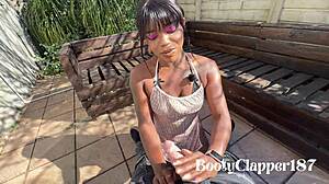 bleached ebony gags on bwc then gets creampied outdoors while moaning