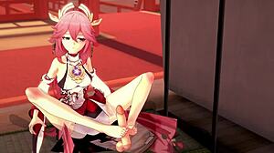 genshin impact yae miko foot pleasures and anal creampie