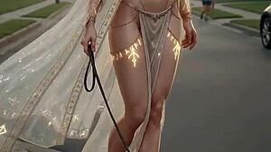 Blonde elf goddess poses nude in fantasy dress