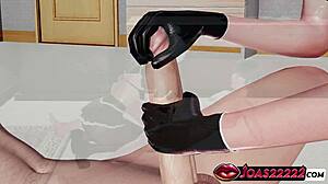Japanese maid kikyo teases big cock with gloves
