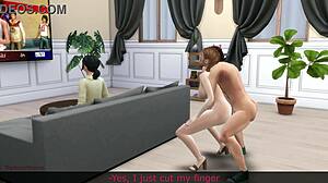 stepdaughter plays with her stepfather while her stepmother is next to