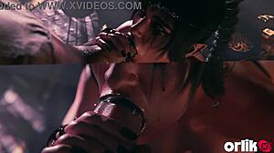 Dark elf gives sloppy blowjob and moans for big dick in fantasy