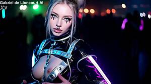 Cyber goth cuties flashing natural tits at dark electro rave trailer