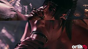 Dark elf gives sloppy blowjob and moans for big dick in fantasy