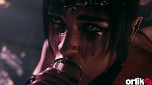 Dark elf gives sloppy blowjob and moans for big dick in fantasy