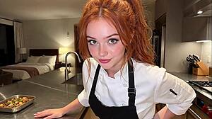 I fucked the sexy redhead chef and ripped her pussy open in the kitchen ai generated