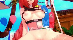 Redhead waifu rides at the beach loop