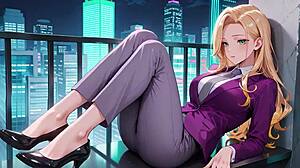 Blonde Boss Adjusts Skirt While Multitasking